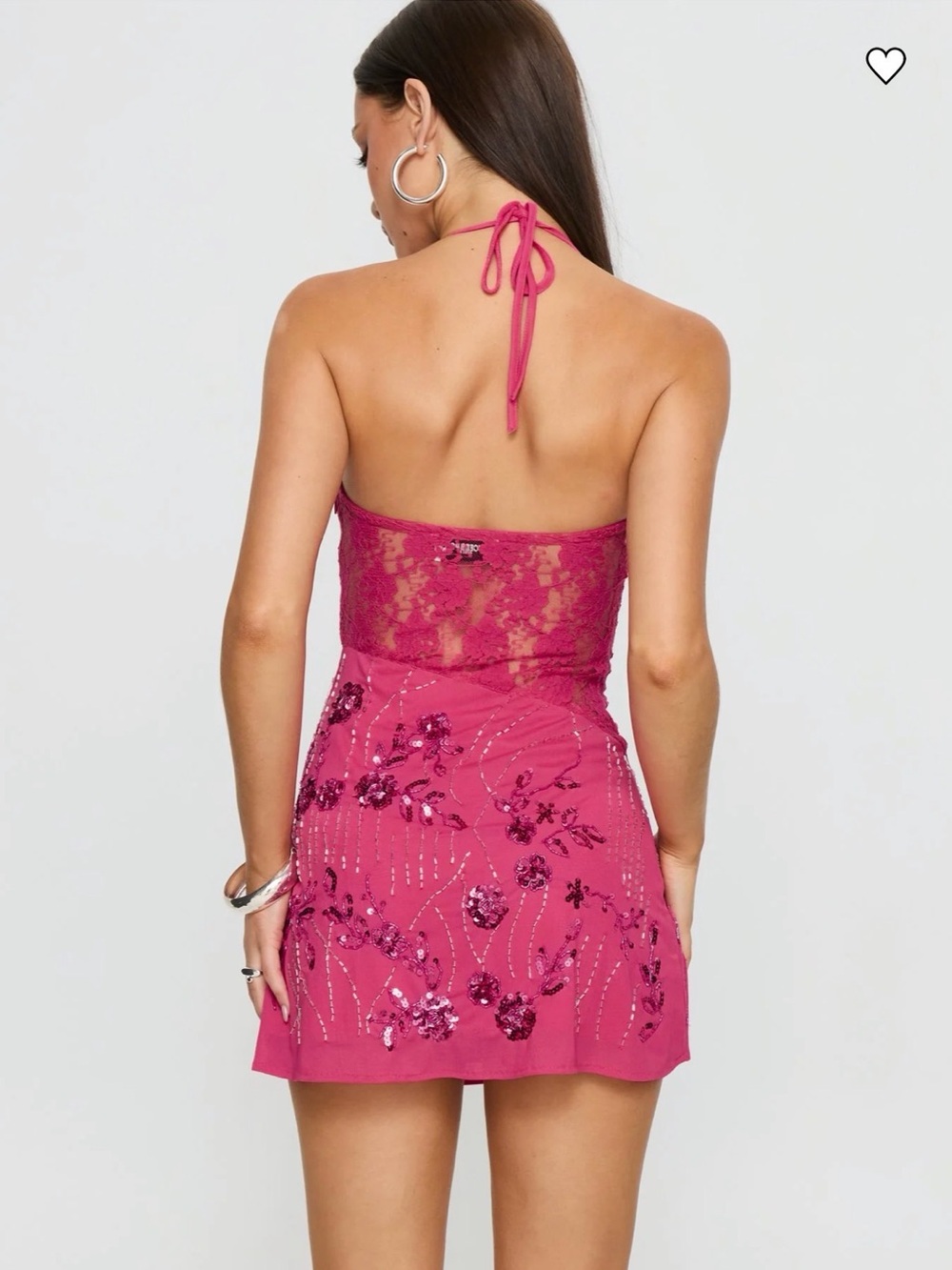 Princess Polly Fuchsia Halter Lace & Sequin Mini Dress - Picture 3 of 8